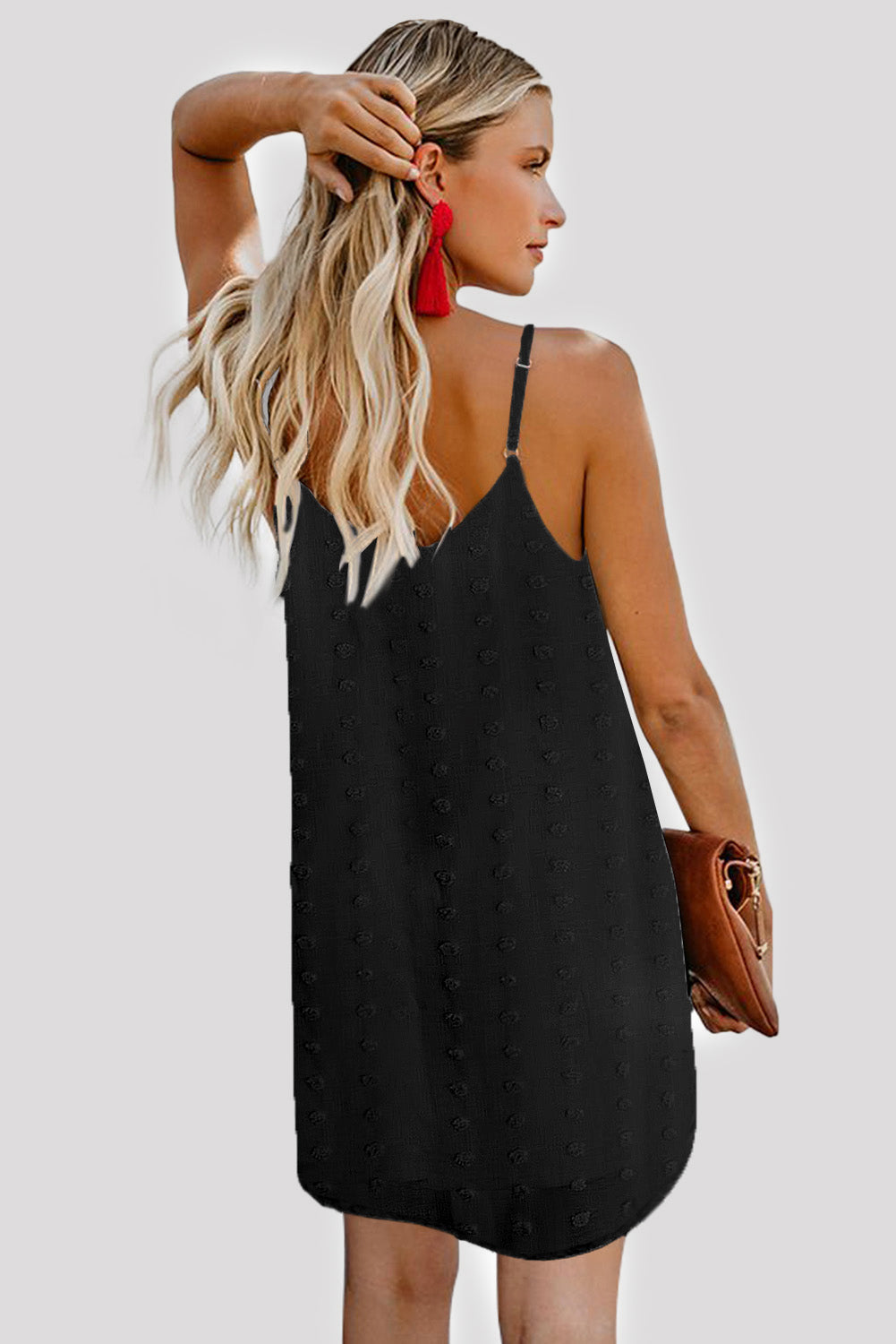 Swiss Dot Buttons Spaghetti Strap Mini Dress