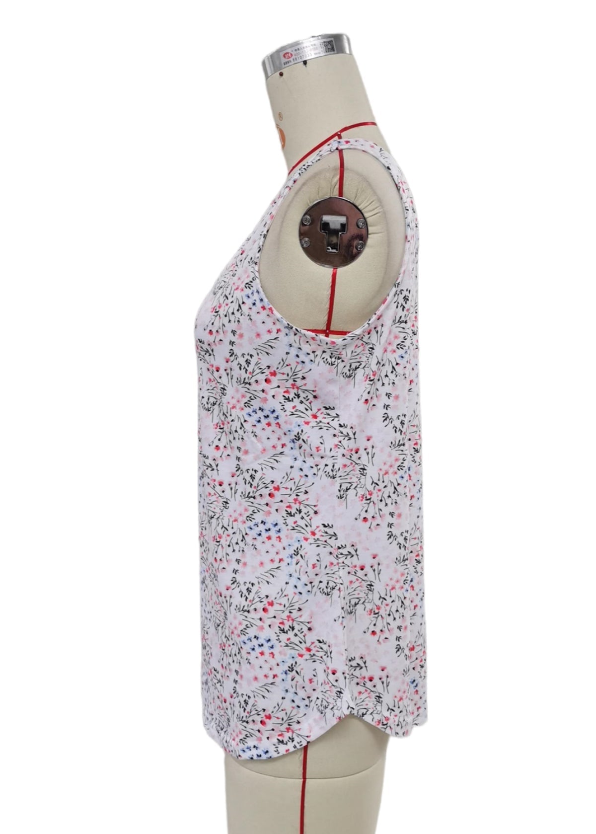 White Floral Print Cut-Out U Neck Tank Top