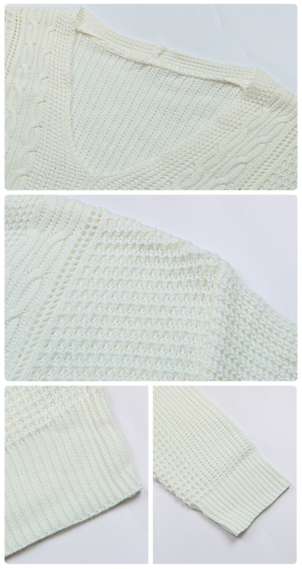 V-Neck Long Sleeve Solid Cable Knit Sweater