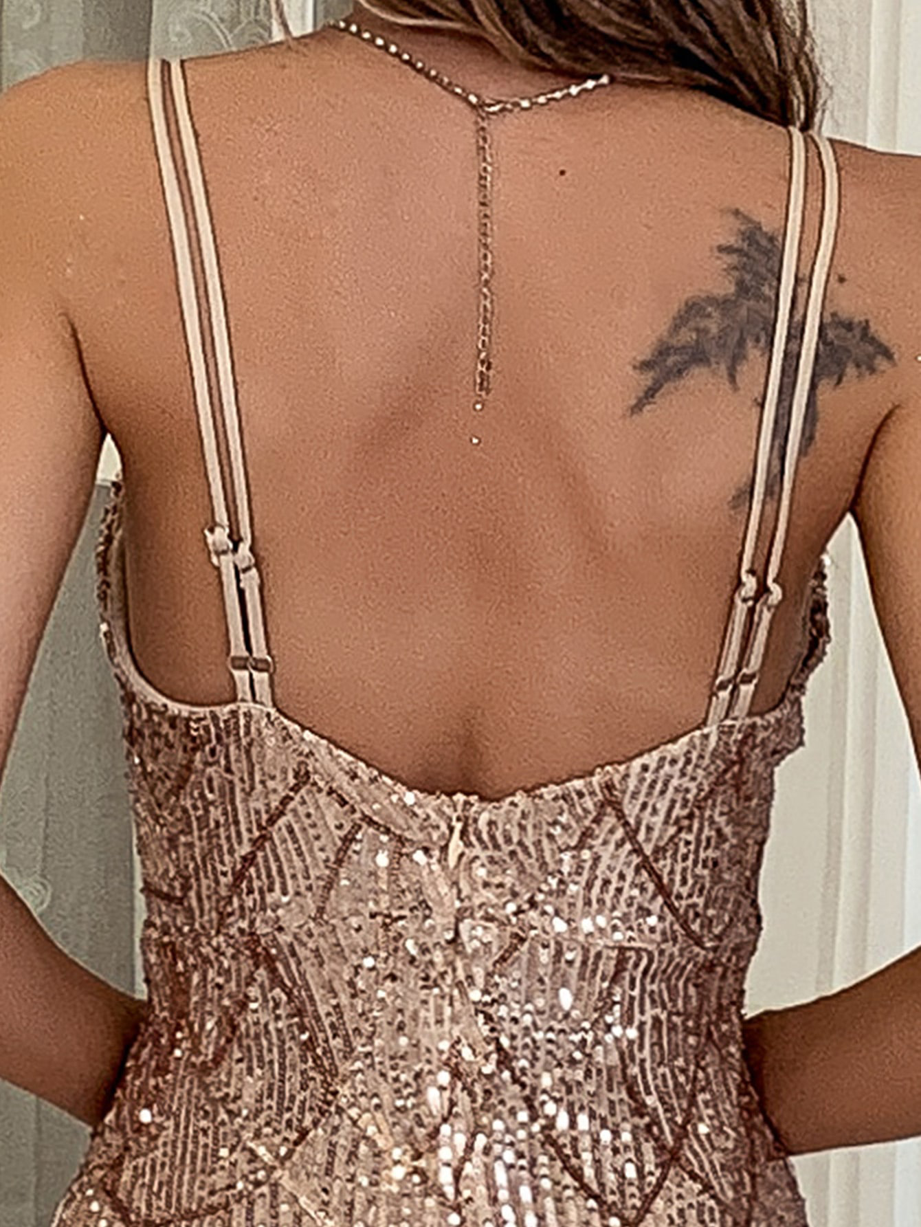 Surplice Neck Split Thigh Sequin Cami Dress