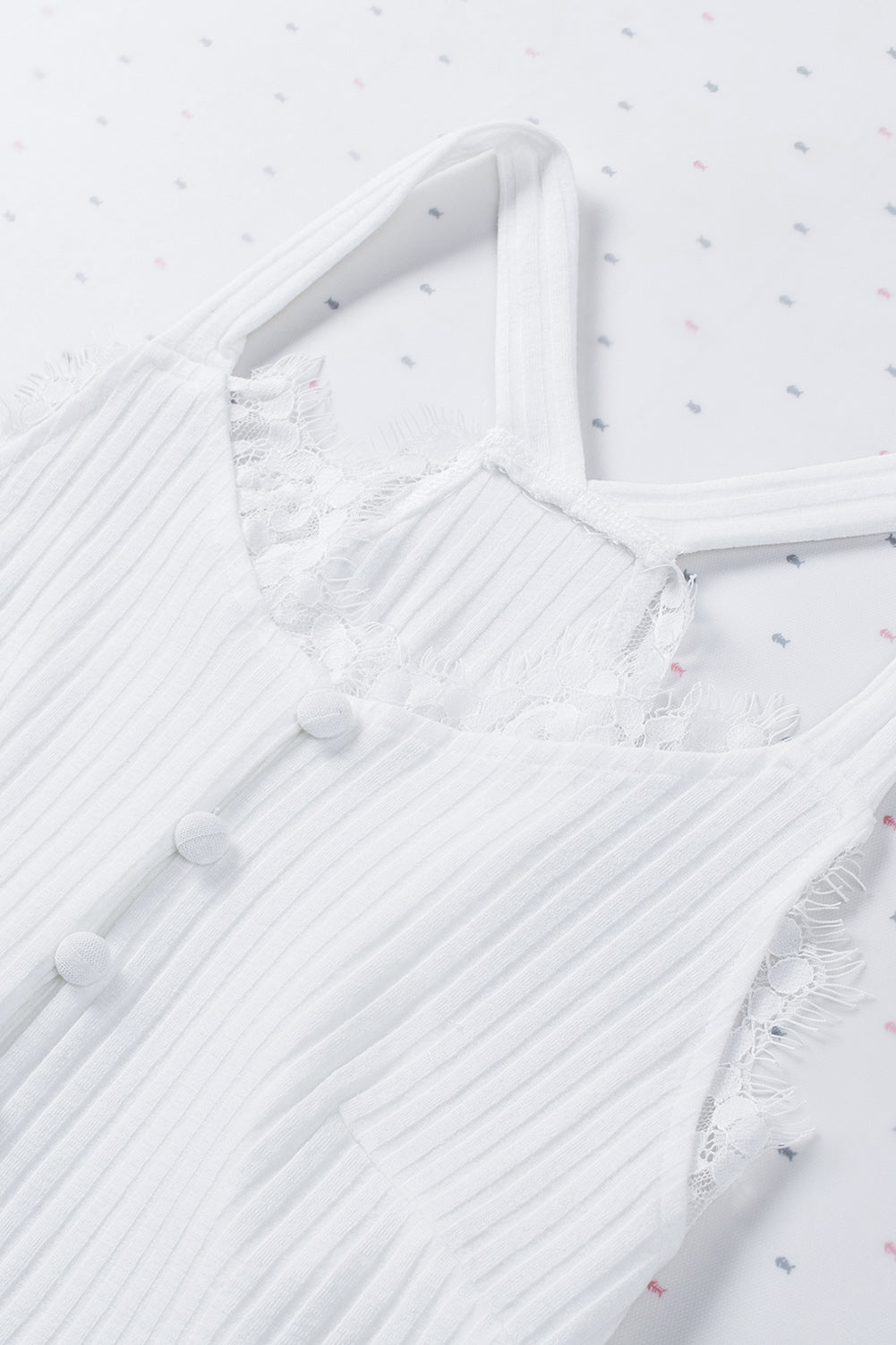 White Ribbed Lace Trim Racerback Tank