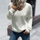 V-Neck Long Sleeve Solid Cable Knit Sweater