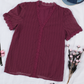 Wine Red Lace Splicing V-Neck Swiss Dot Short Sleeve Top