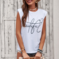 White Padded Shoulder Letter Print Tank Top