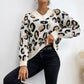 V-Neck Long Sleeve Leopard Knit Sweater