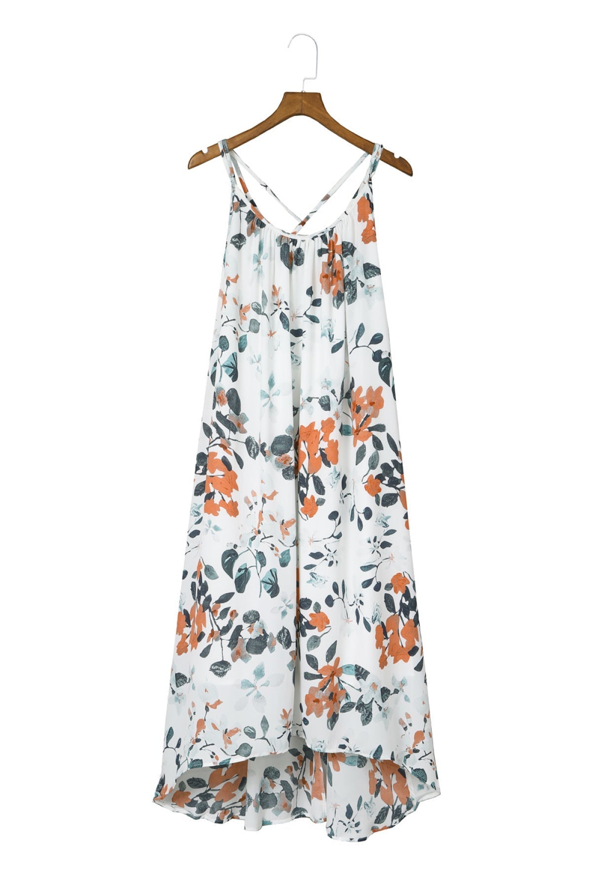 White Floral Print Spaghetti Straps Maxi Dress