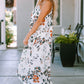 White Floral Print Spaghetti Straps Maxi Dress