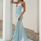 Tie Back Back Satin Mermaid Prom Dress