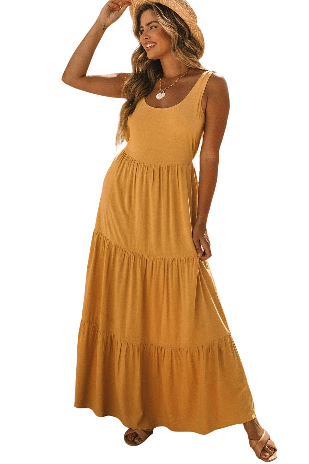 Sleeveless Ruched High Waist Maxi Dress
