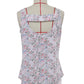 White Floral Print Cut-Out U Neck Tank Top