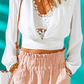 White Knotted Ribbed Knit Deep V Neck Crop Top