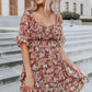 Square Neck Puff Sleeve Floral Mini Dress