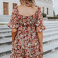 Square Neck Puff Sleeve Floral Mini Dress