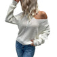 V-Neck Long Sleeve Solid Cable Knit Sweater