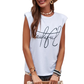 White Padded Shoulder Letter Print Tank Top