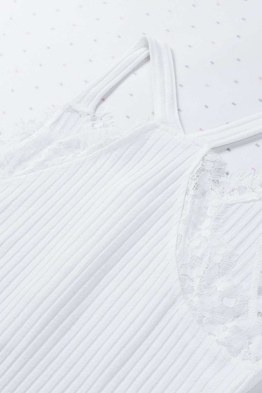 White Ribbed Lace Trim Racerback Tank