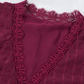 Wine Red Lace Splicing V-Neck Swiss Dot Short Sleeve Top