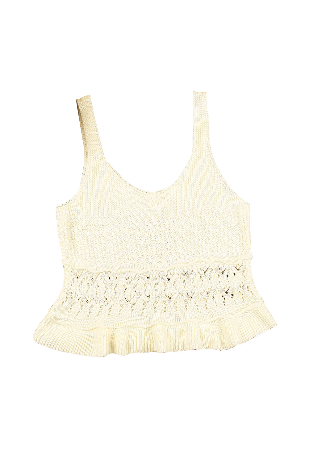 White Crochet Knit Tank With Ruffle