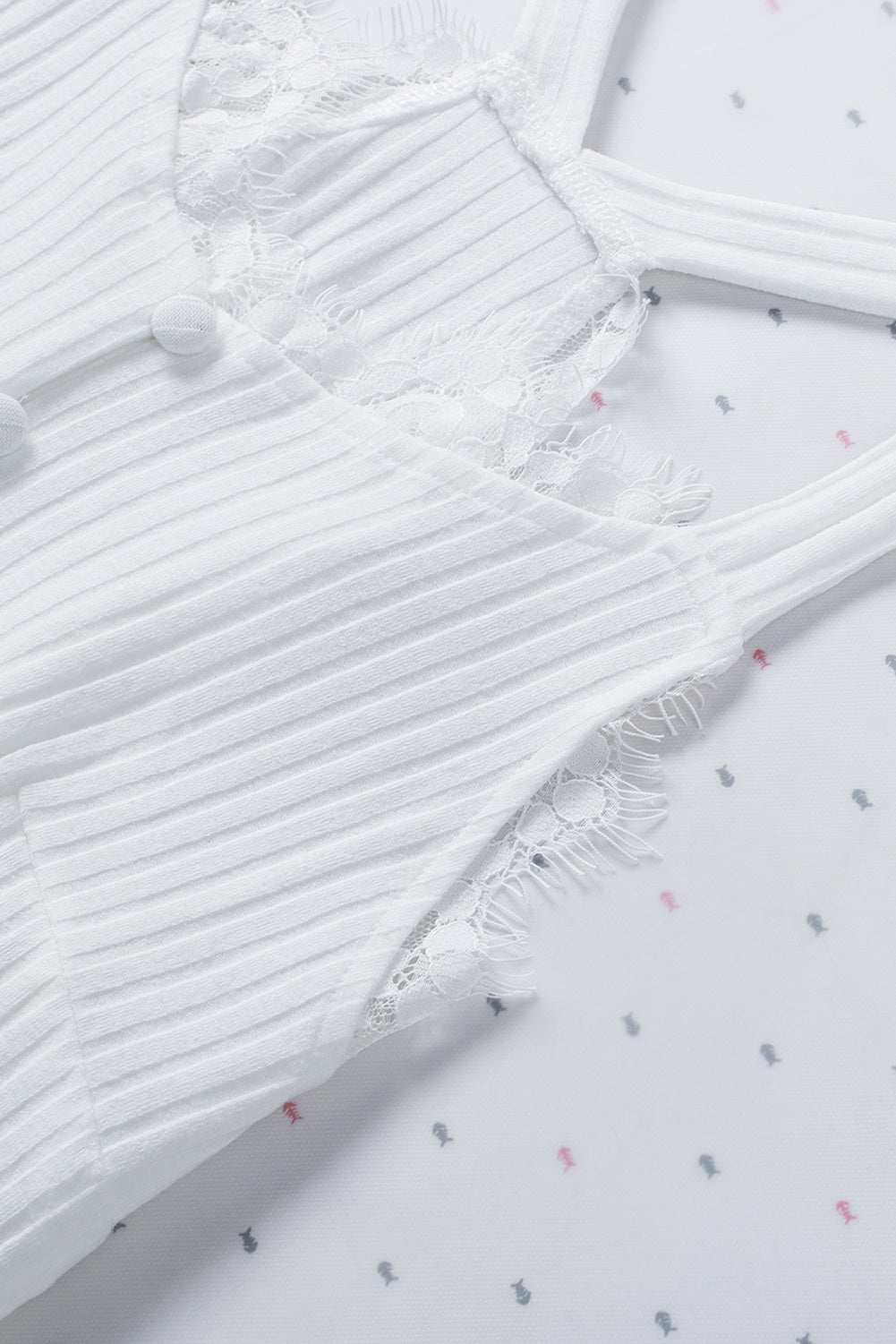 White Ribbed Lace Trim Racerback Tank