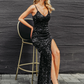 Split Thigh Sequin Cami Prom Dress