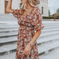 Square Neck Puff Sleeve Floral Mini Dress