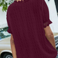 Wine Red Lace Splicing V-Neck Swiss Dot Short Sleeve Top