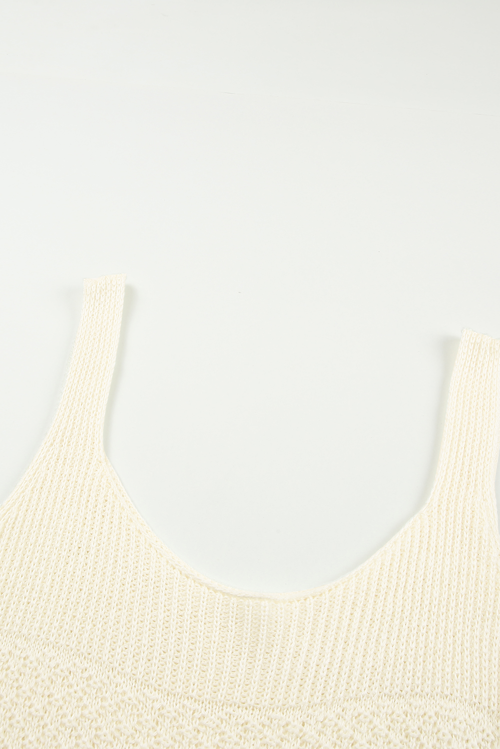 White Crochet Knit Tank With Ruffle