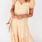 Yellow Puff Short Sleeve Floral Maxi Dress