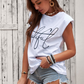 White Padded Shoulder Letter Print Tank Top