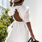 White Lace Crochet Open Back Ruffled High Waist Maxi Dress