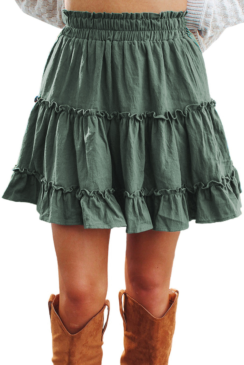 Tiered Ruffled Smocked High Waist Skirt