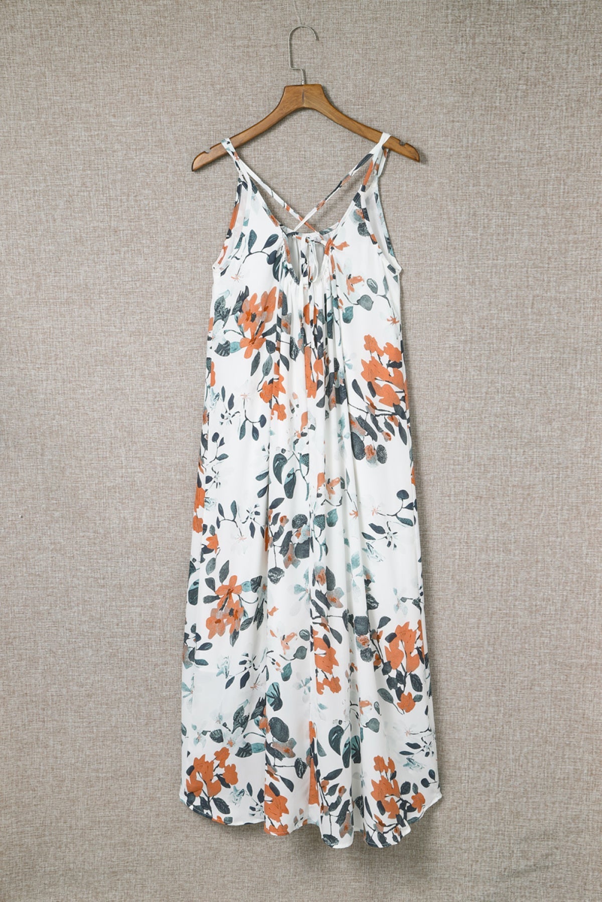 White Floral Print Spaghetti Straps Maxi Dress