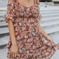 Square Neck Puff Sleeve Floral Mini Dress