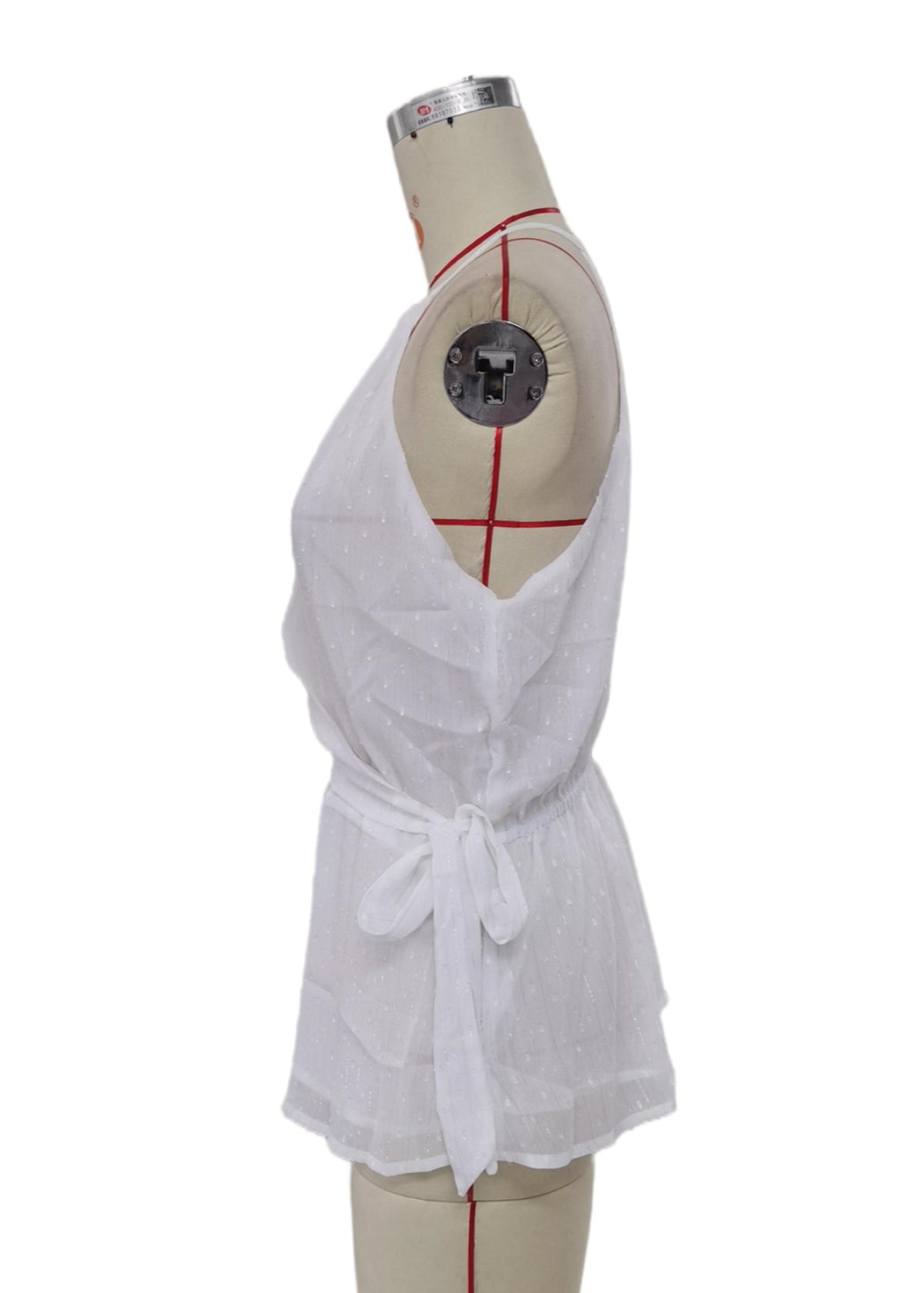 White Swiss Dot Peplum Hem Tank Top