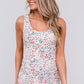 White Floral Print Cut-Out U Neck Tank Top