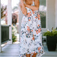 White Floral Print Spaghetti Straps Maxi Dress