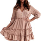 V Neck Frilled Tiered Flowy Mini Dress