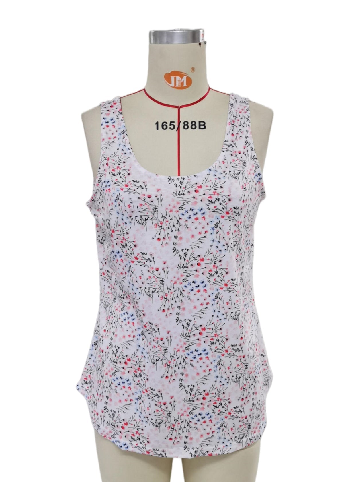 White Floral Print Cut-Out U Neck Tank Top