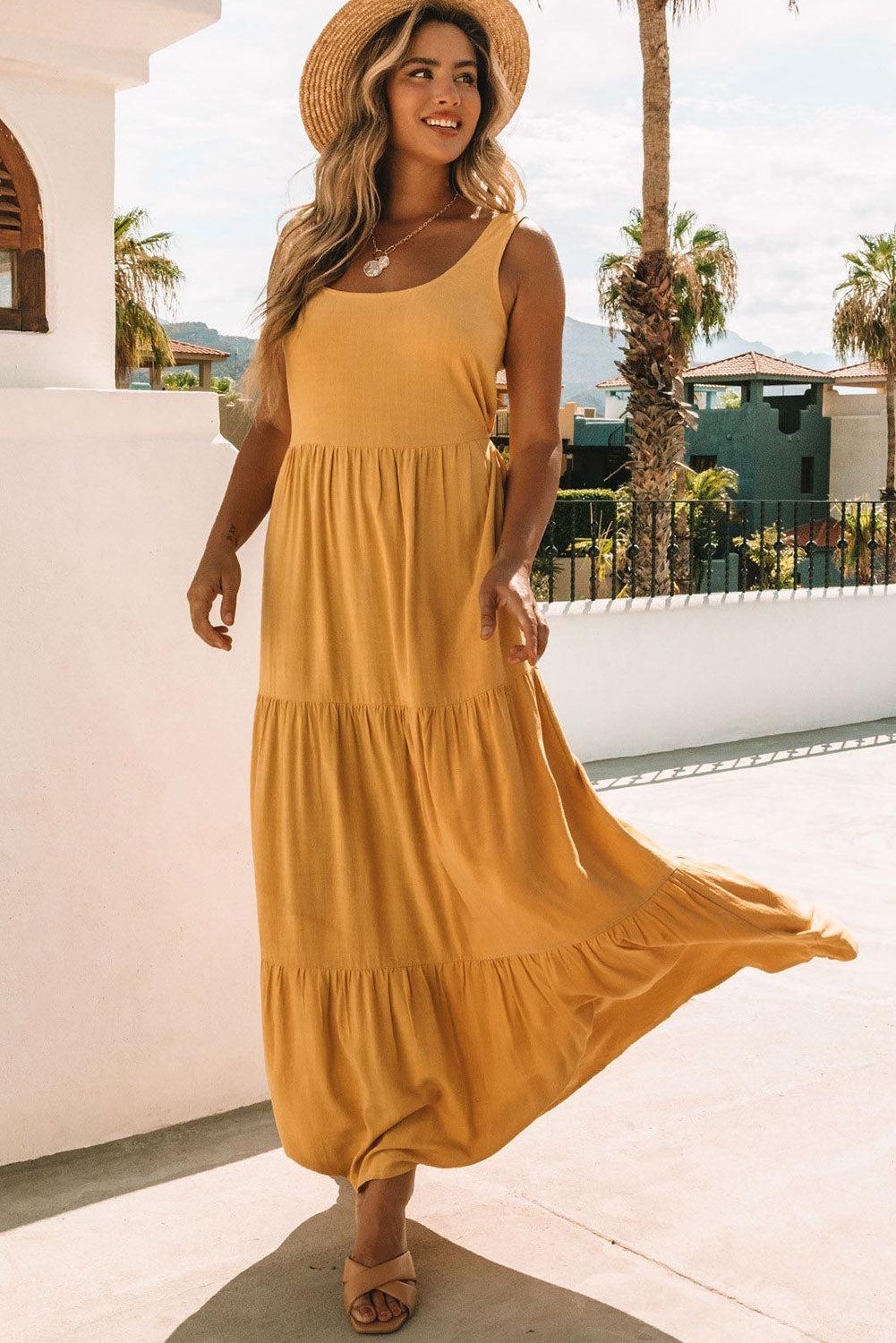 Sleeveless Ruched High Waist Maxi Dress