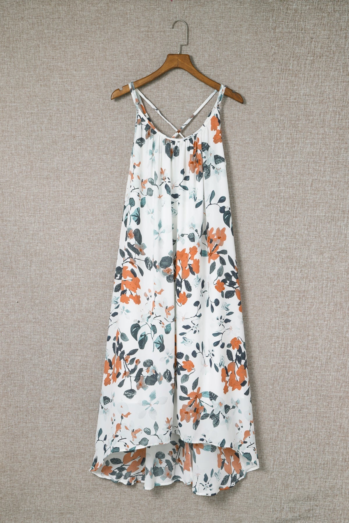 White Floral Print Spaghetti Straps Maxi Dress