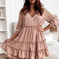 V Neck Frilled Tiered Flowy Mini Dress