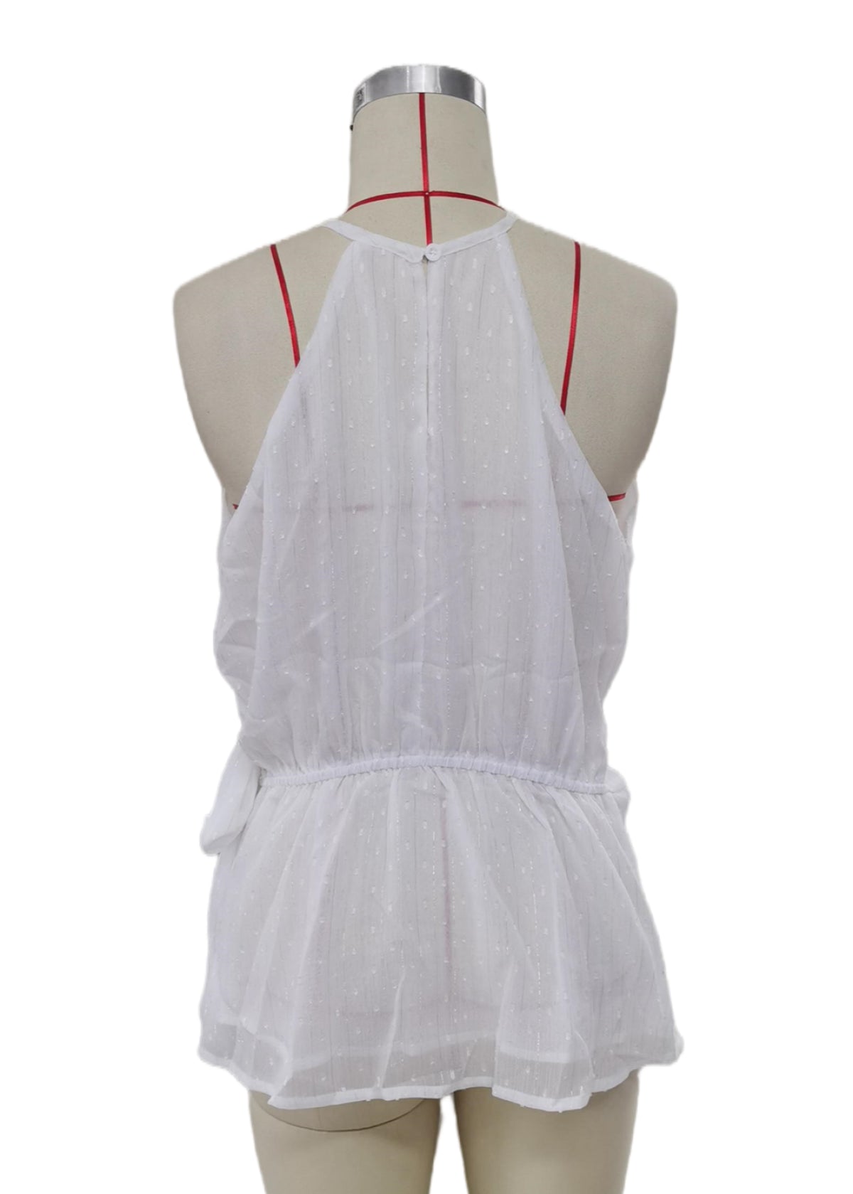 White Swiss Dot Peplum Hem Tank Top