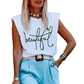 White Padded Shoulder Letter Print Tank Top