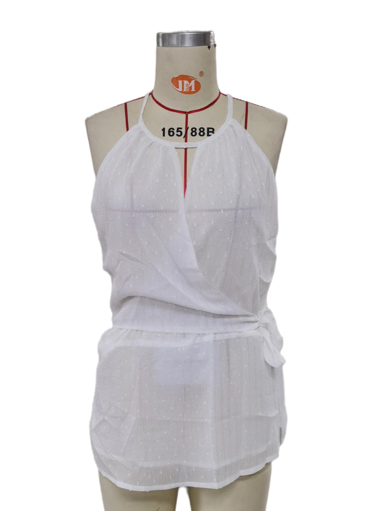 White Swiss Dot Peplum Hem Tank Top