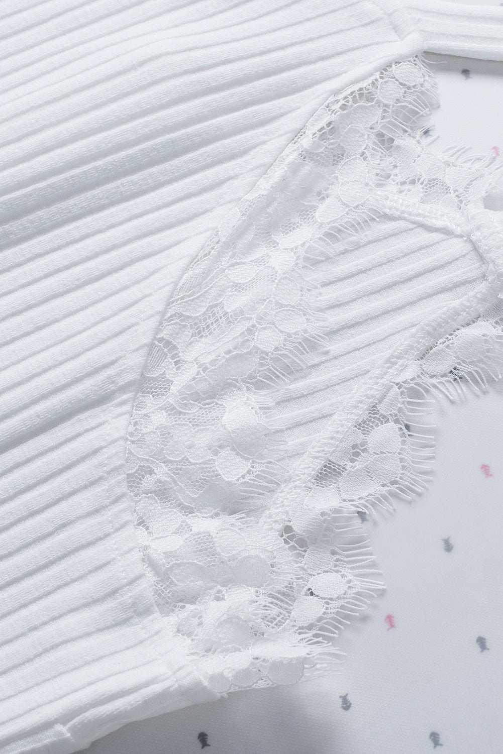 White Ribbed Lace Trim Racerback Tank