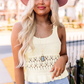 White Crochet Knit Tank With Ruffle