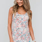 White Floral Print Cut-Out U Neck Tank Top