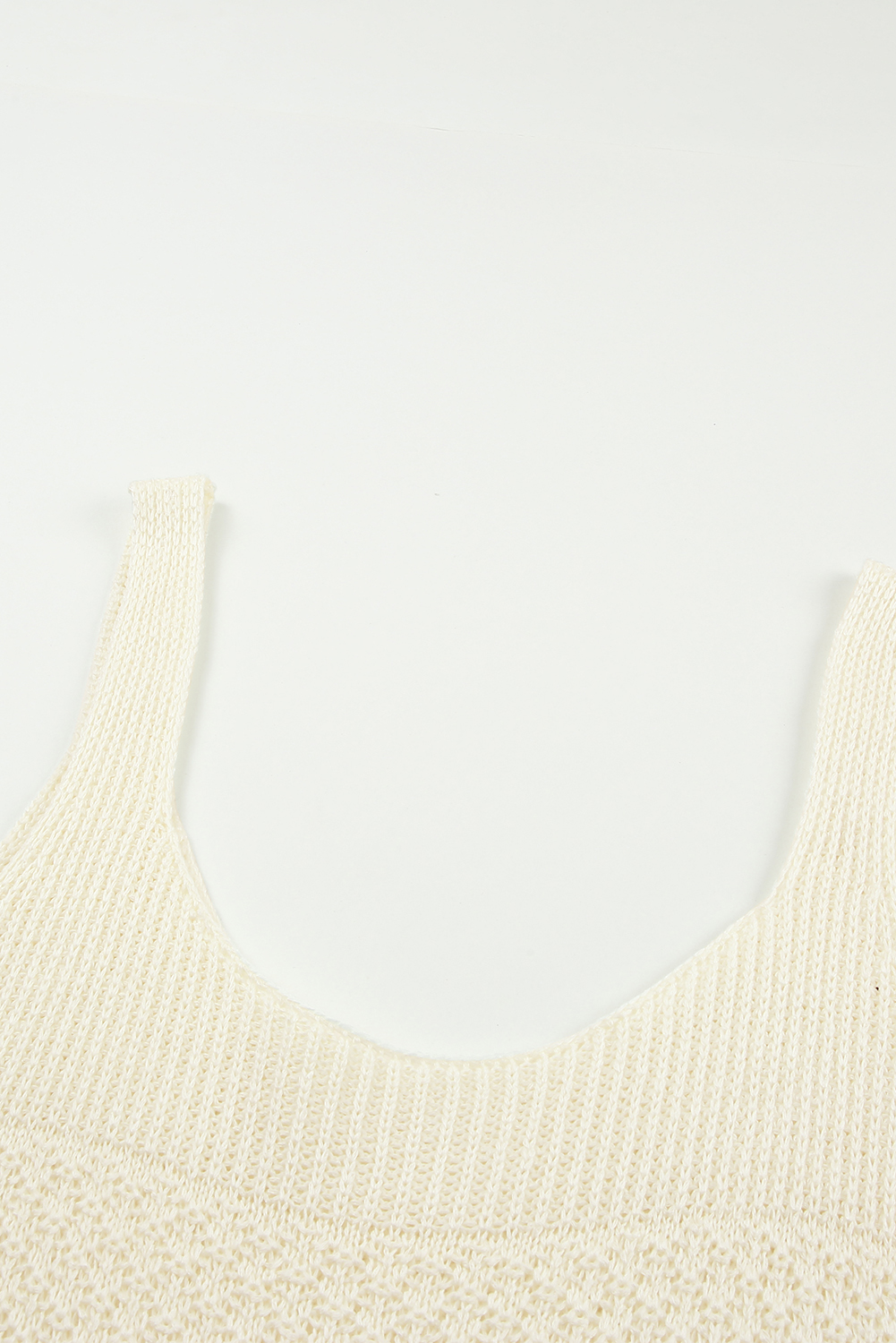 White Crochet Knit Tank With Ruffle